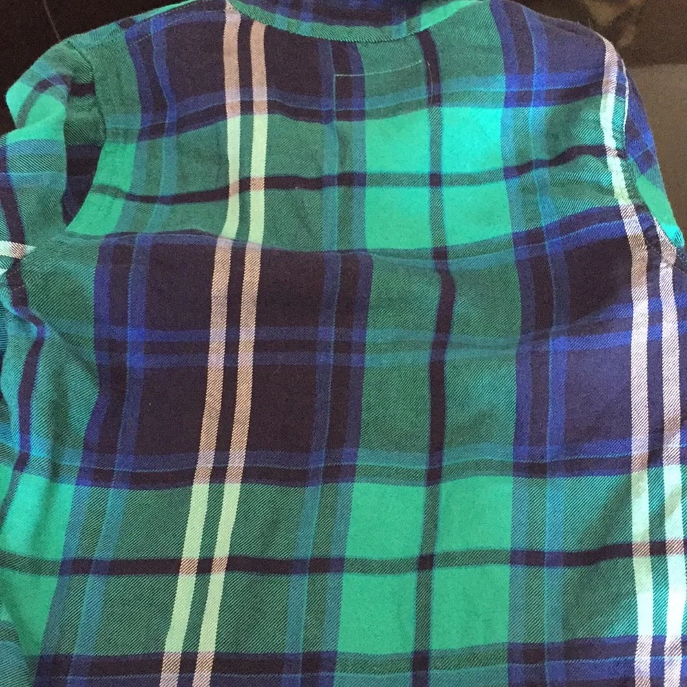 Justice long sleeve plaid green and blue shirt size 6